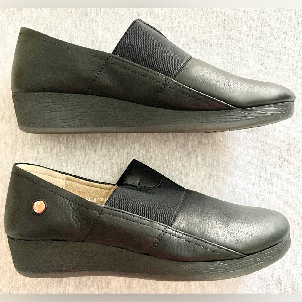 Softinos By Fly Women’s Size 6/36 Black Smooth Slip On Leather Shoe New With Box